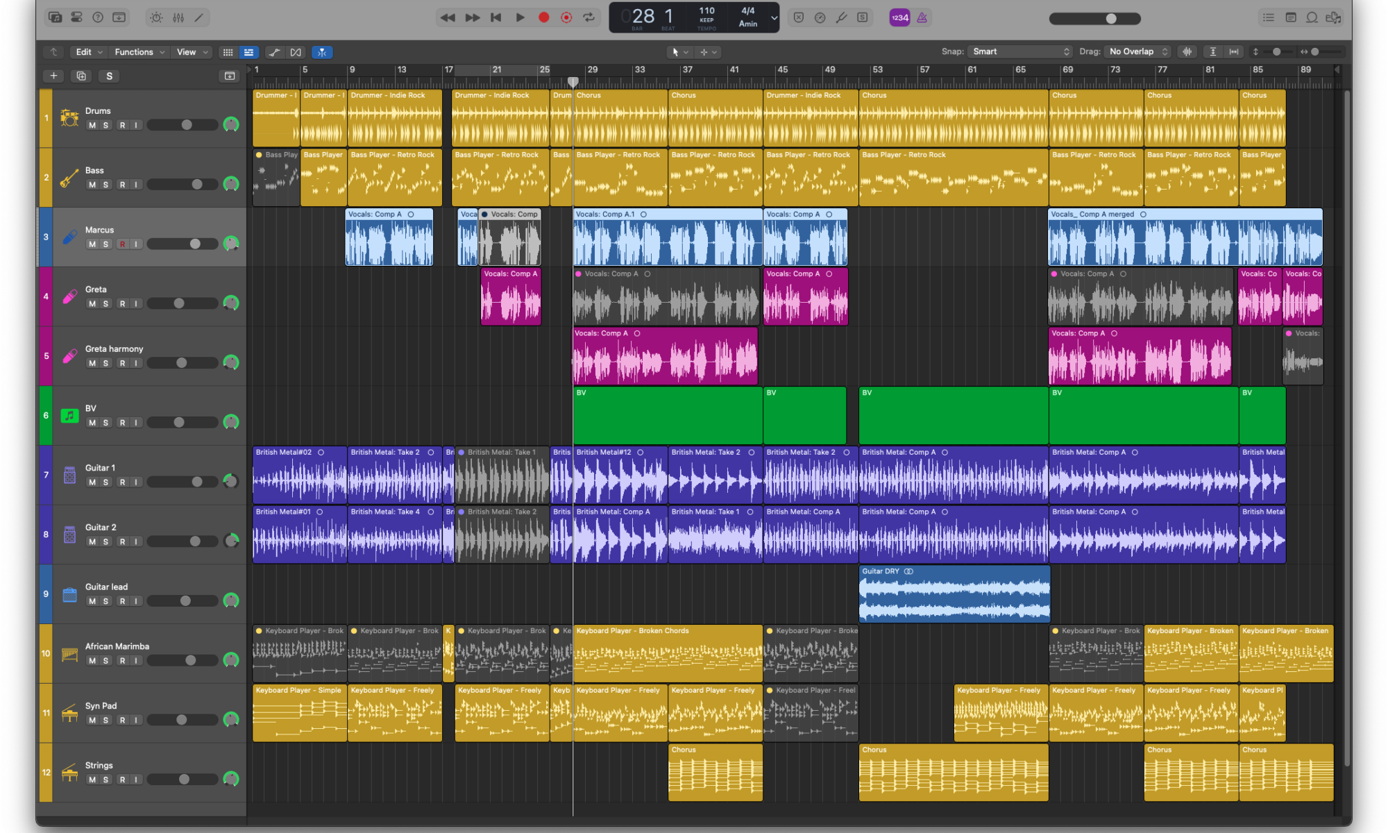 A screen shot of Apple Logic Pro's arrange window showing the "Dependency" song