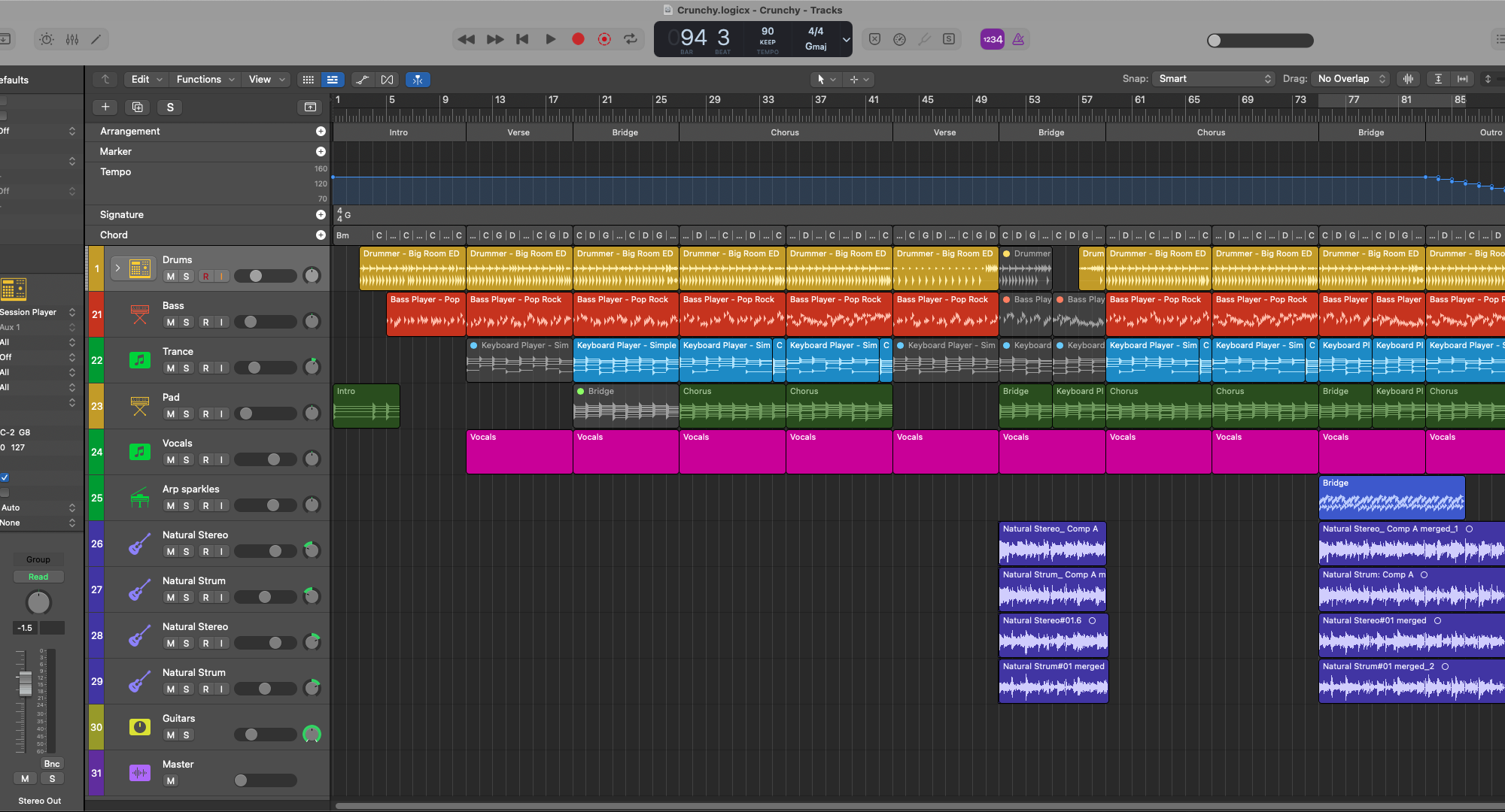 Logic's arrange window showing the tracks for "AI Girlfriend"