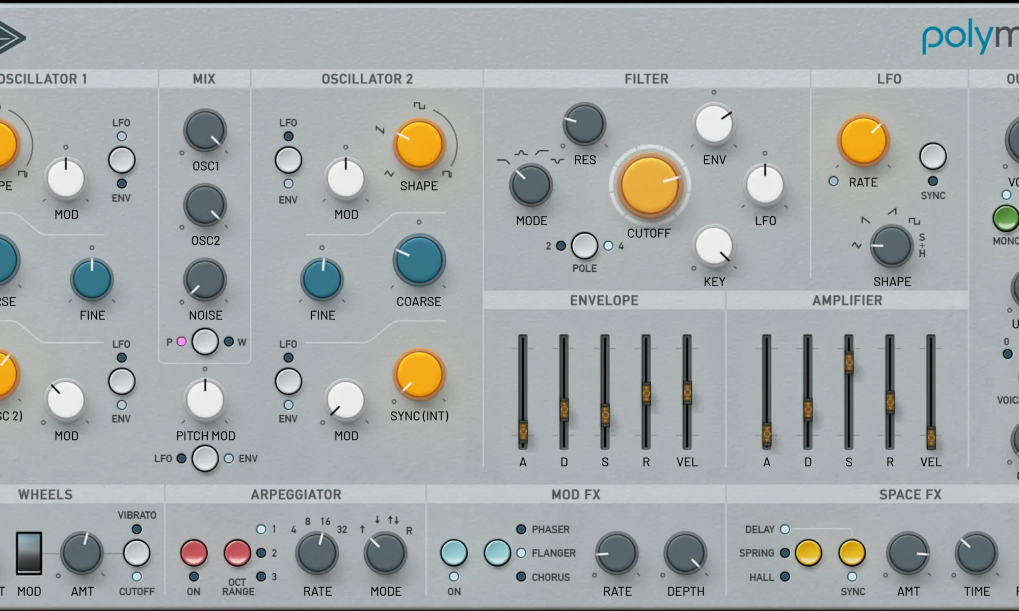 A screen shot of UAD's PolyMAX synthesizer plugin