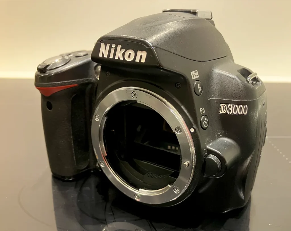A Nikon D3000 camera body